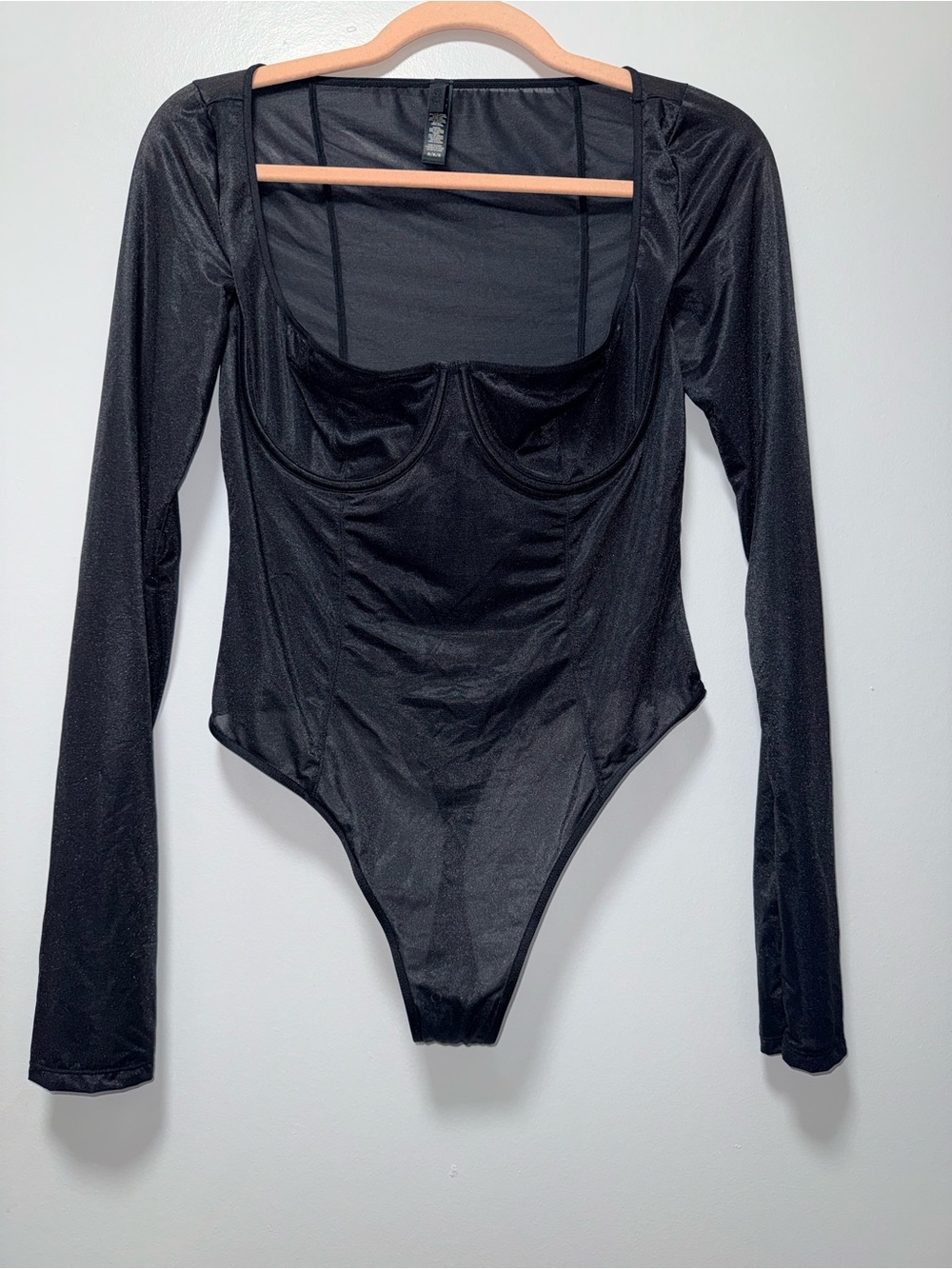 SKIMS Glissenette Black Long-Sleeve Bodysuit